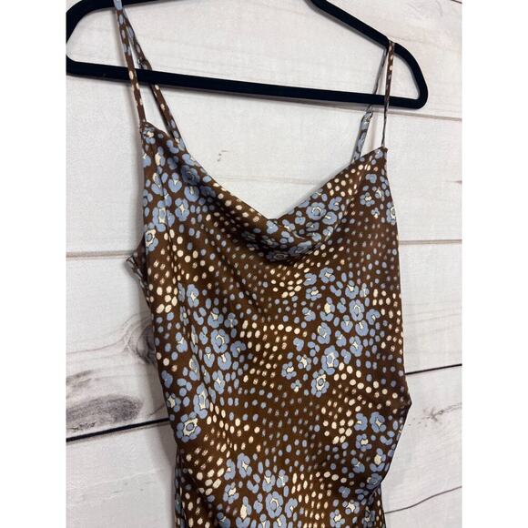 Molly Green Slip Dress Size SM Brown With Blue White Flowers Flirty 3 - Picture 5 of 5